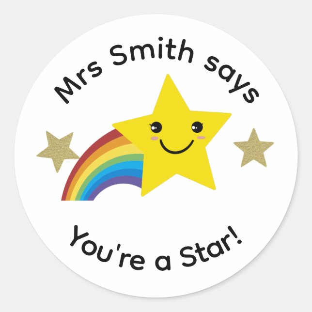 Sticker Rond Professeur, tu es une star ! (Devant)