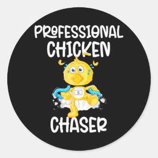 Sticker Rond Professionnel Chasseur de poulets Funny Fermier