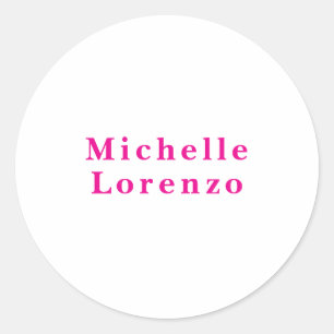Sticker Rond Professionnel Moderne Simple Nom Clair Rose & Blan
