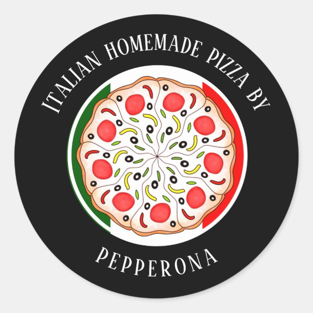 Sticker Rond professionnel Pizza drapeau italien noir affaires (Devant)
