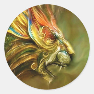 Sticker Rond Profil de tête du lion de l'Imaginaire mystique