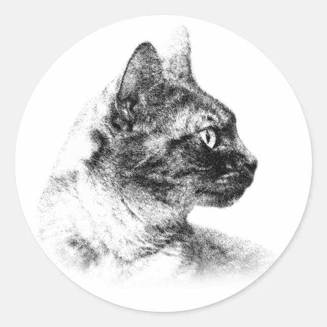 Sticker Rond Profil élégant de Stella le chat gris (Devant)