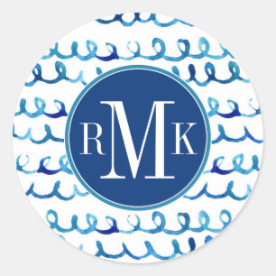 Sticker Rond Profil onduleux d'aquarelle bleue peinte à la mai