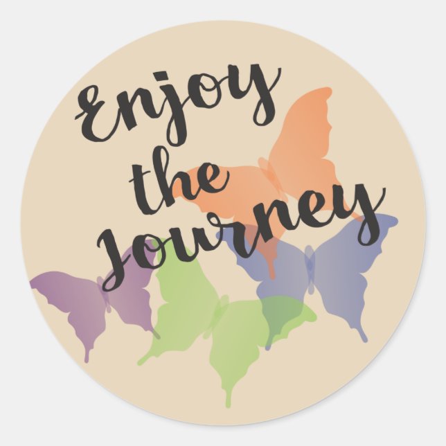 Sticker Rond Profitez de la citation Voyage avec papillons (Devant)