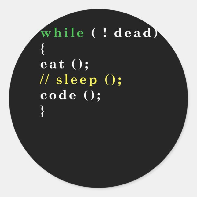 Sticker Rond Programme Eat Code Sleep (Devant)