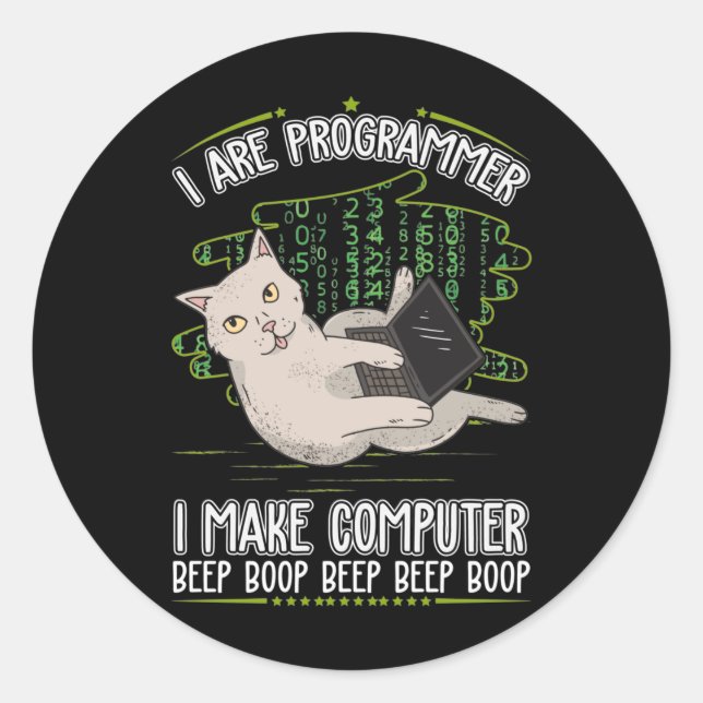 Sticker Rond Programmeur humour informatique (Devant)