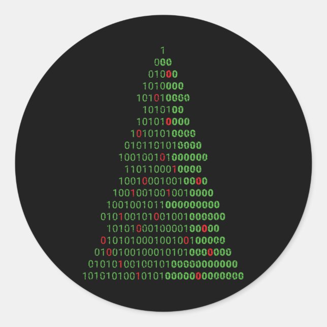Sticker Rond Programmeurs Informatiques Binary Christmas Tree E (Devant)