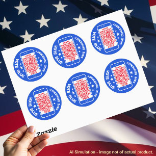 Sticker Rond Projet 2025 "Vote Blue - Save Democracy !" Code QR