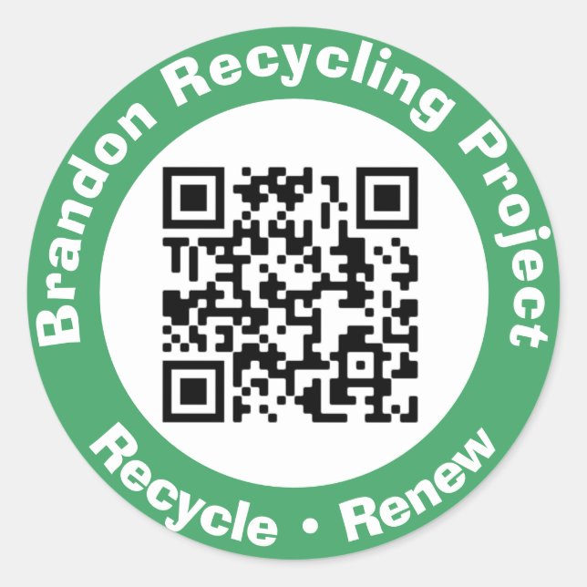 Sticker Rond Projet de recyclage QR Code Recycle & Renouveler. (Devant)