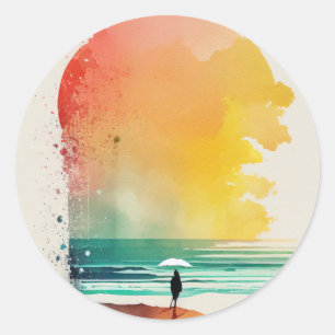 Sticker Rond Promenade dans les Waves Abstrait Beach Art