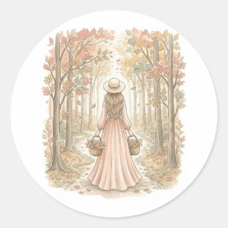 Sticker Rond Promenade de la récolte d'automne
