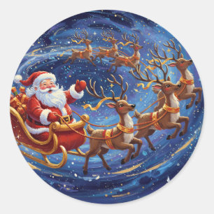 Sticker Rond Promenade en traîneau de Santa – Classique de Noël