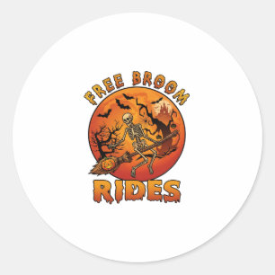 Sticker Rond Promenades en balai gratuites Halloween Squelette 
