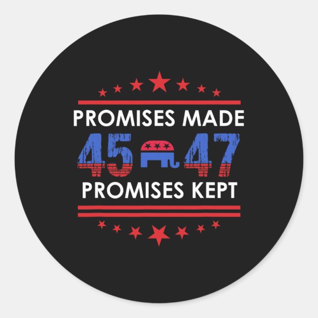 Sticker Rond Promesses faites Garder Trump 45 47 Signer (Devant)