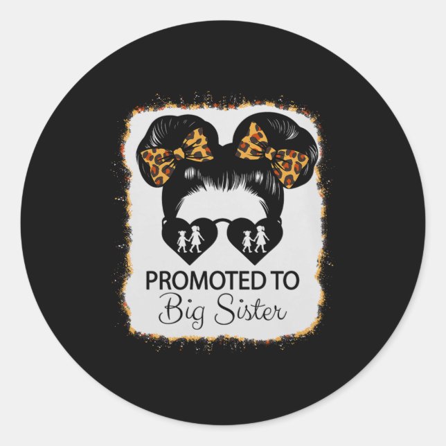 Sticker Rond Promoted To Big Sister Leopard Girl Baby Announcem (Devant)