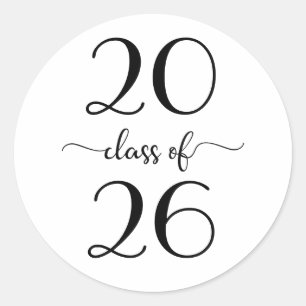 Sticker Rond Promotion 2026 Écriture Moderne Blanc Noir Diplômé