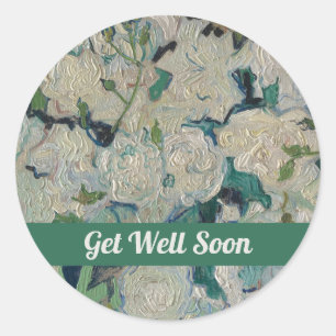 Sticker Rond Prompt rétablissement floral roses blanches peintu
