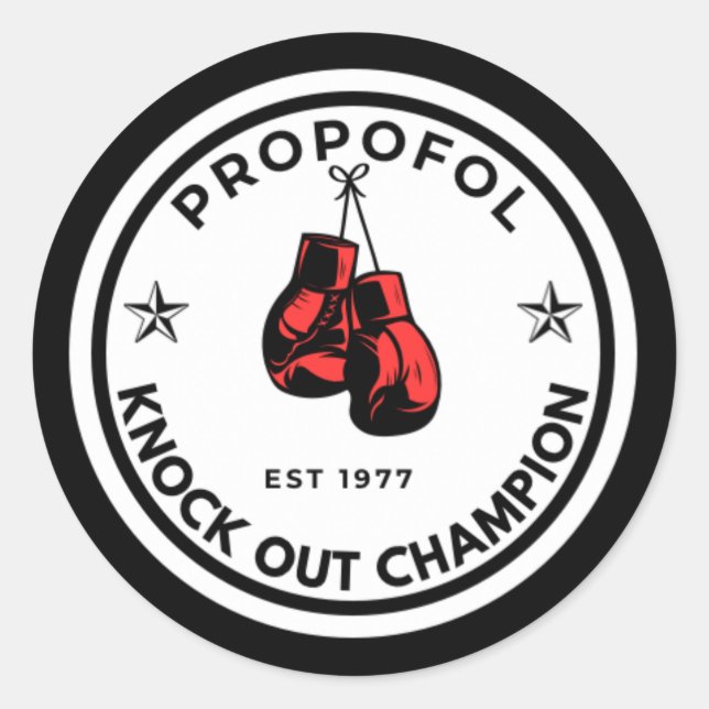 Sticker Rond Propofol Knock out champ (noir/rouge) (Devant)