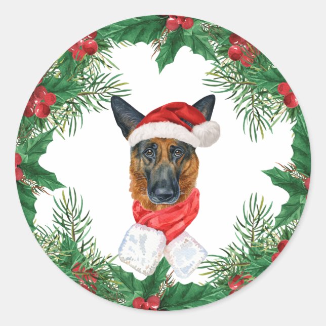 Sticker Rond Propriétaire du chien berger allemand Noël de Noël (Devant)