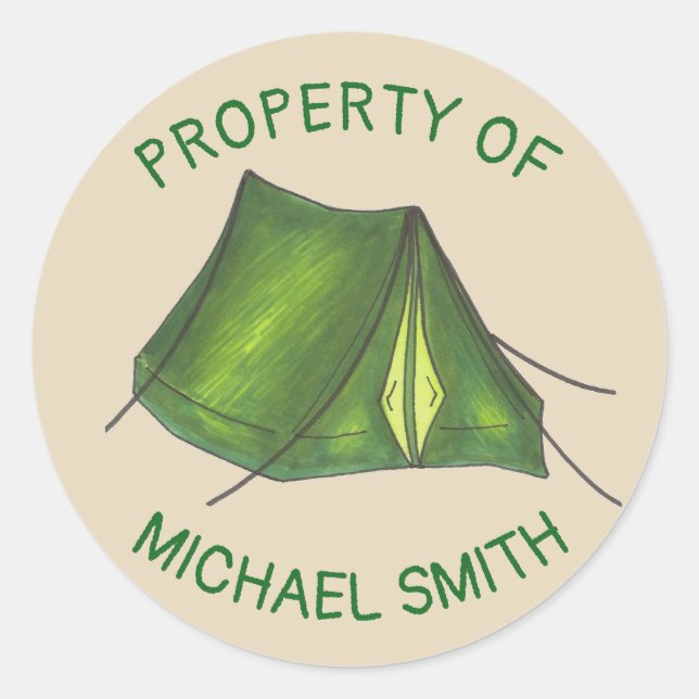 Sticker Rond Propriété de Camping Vert Camping Camping Été Tent (Devant)