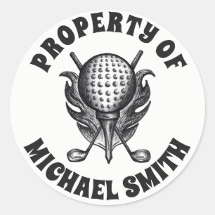Sticker Rond PROPRIÉTÉ DE Golf Ball Tee Clubs Personnalisé