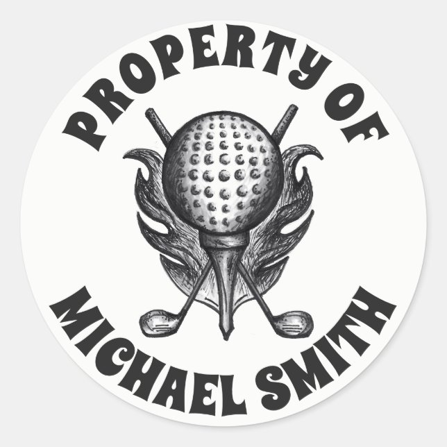 Sticker Rond PROPRIÉTÉ DE Golf Ball Tee Clubs Personnalisé (Devant)