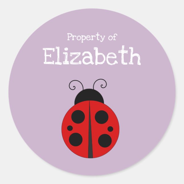 Sticker Rond Propriété de Ladybug du nom de l'étudiant Étiquett (Devant)
