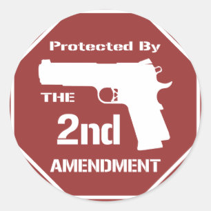 Sticker Rond Protégé Par Le Deuxième Amendement (Rouge).png