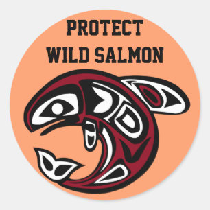 Sticker Rond Protéger l'autocollant Saumon sauvage