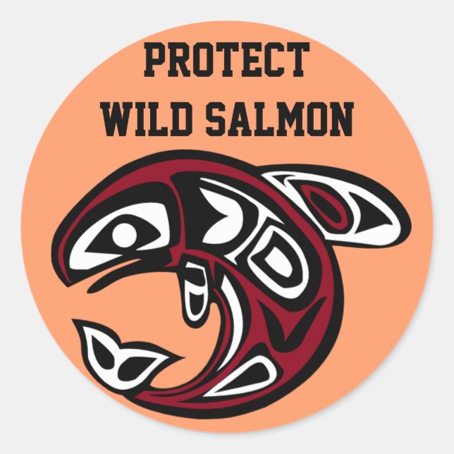 Sticker Rond Protéger l'autocollant Saumon sauvage (Devant)