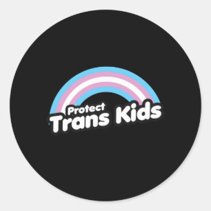 Sticker Rond Protéger les enfants trans - Arc-en-ciel
