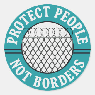 Sticker Rond Protéger les personnes non frontières - Réfugiés B