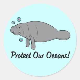 Sticker Rond Protéger nos océans avec du lamatée