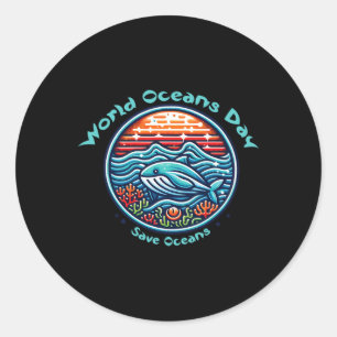 Sticker Rond Protéger nos océans Journée mondiale des océans