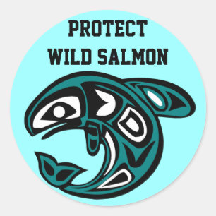Sticker Rond Protégez l'autocollant saumoné sauvage