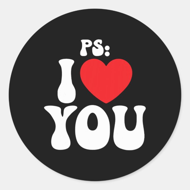 Sticker Rond Ps I Love You Day Purple Funny Valentine Matching (Devant)