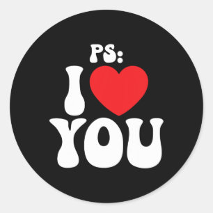 Sticker Rond Ps I Love You Day Purple Funny Valentine Matching