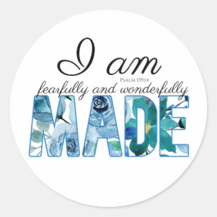 Sticker Rond Psaume 139:14 Fearful & Merveilleusement Fabriqué