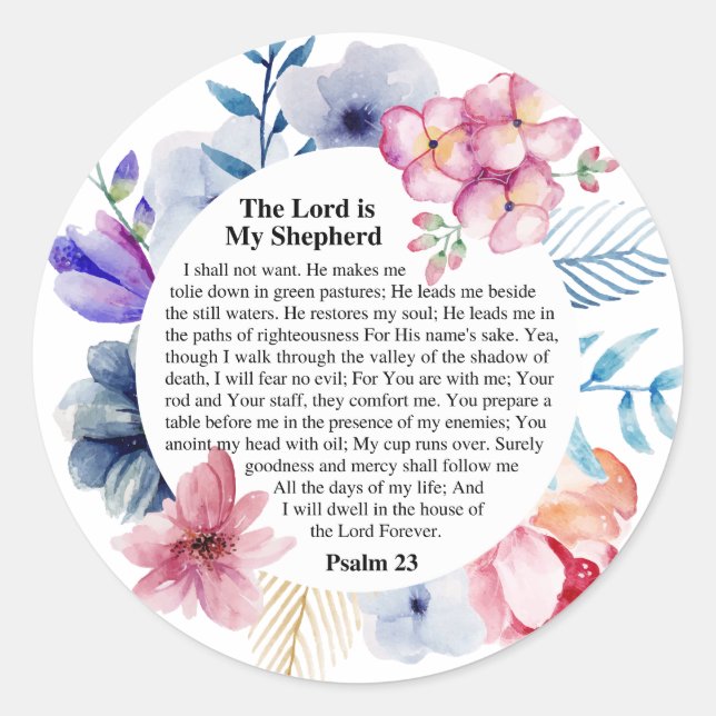 Sticker Rond Psaume 23 NKJV Le Seigneur est Mon Pasteur (Devant)