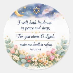 Sticker Rond Psaume 4:8 Verset biblique encourageant, Sommeil p