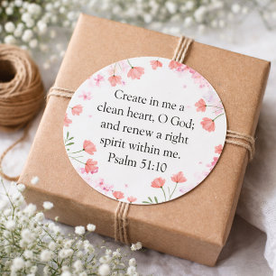 Sticker Rond Psaume 51:10 Créer En Moi Rose Floral Christian