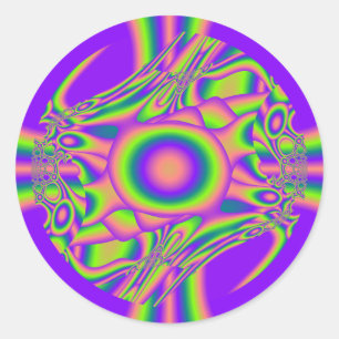 Sticker Rond Psychédélique vert pourpre de chaîne de fractal