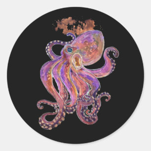 Sticker Rond Psychédélique violet profond de mer Kraken