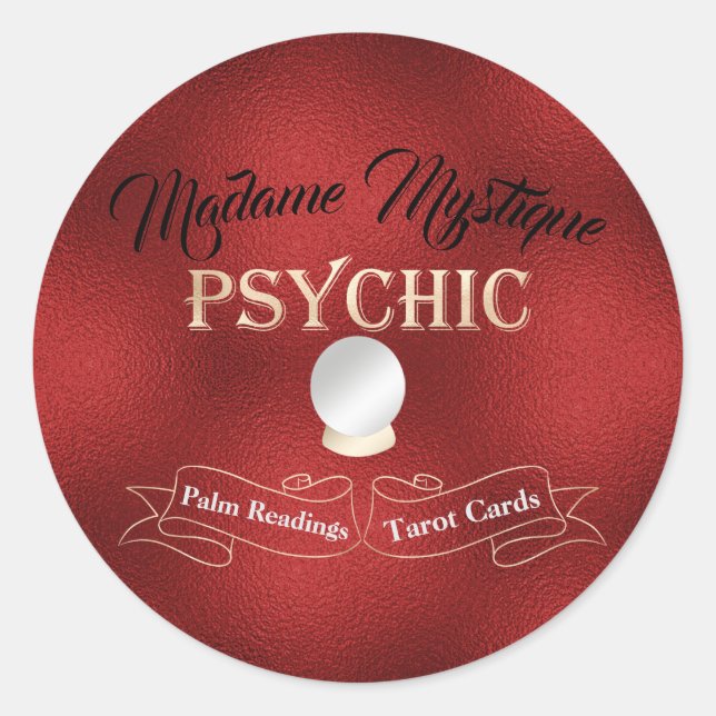 Sticker Rond Psychique Crystal Ball Or et Rouge (Devant)