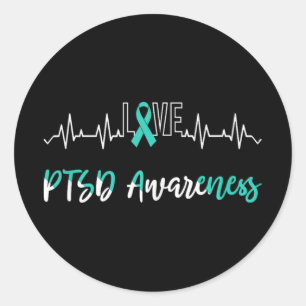 Sticker Rond Ptsd Sensibilisation Amour Cartouche Turquoise Rub