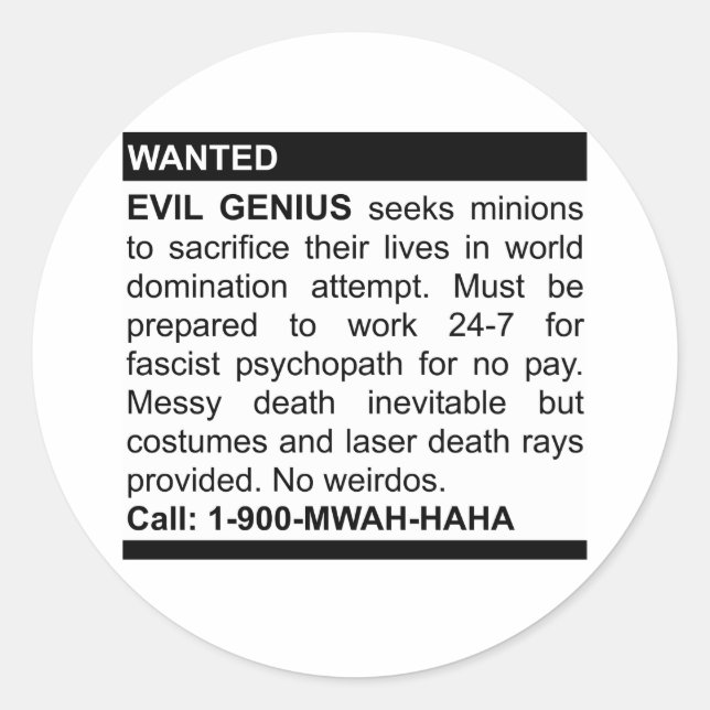 Sticker Rond Publicité pour le génie du mal (Devant)