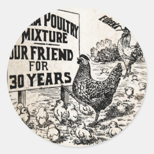 Sticker Rond Publicité vintage sur les aliments pour poulets