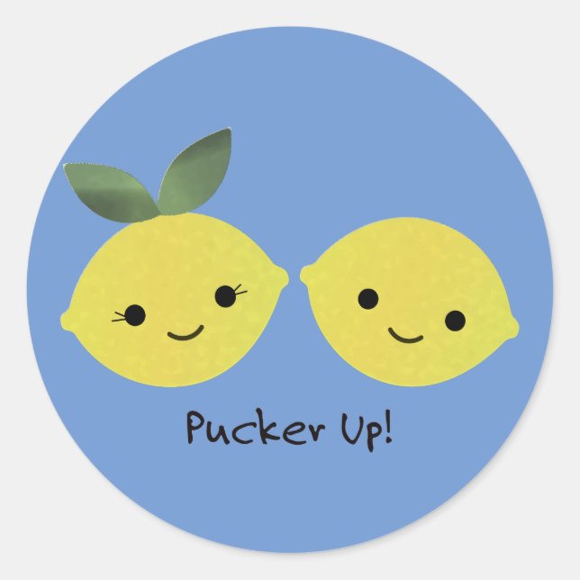 Sticker Rond Pucker up Cute Kawaii Lemons (Devant)