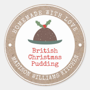 Sticker Rond Pudding de Noël Maison faite avec amour