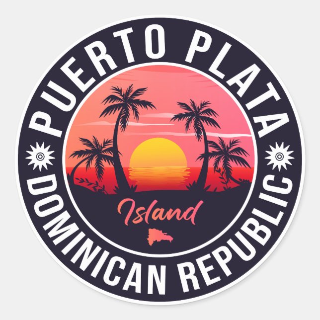 Sticker Rond Puerto Plata République dominicaine Retro Sunset 6 (Devant)